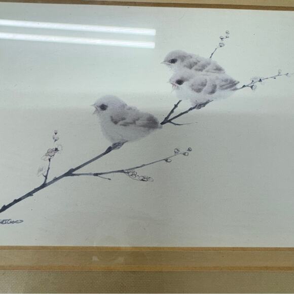 Bird On Branch Print Gold Framed Art 11.5 X 10 MCM Vintage Home Decor Signed - Picture 3 of 9